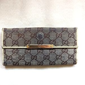 Gucci Beige Guccissima Leather Bifold Flap Long Wallet Fair condition